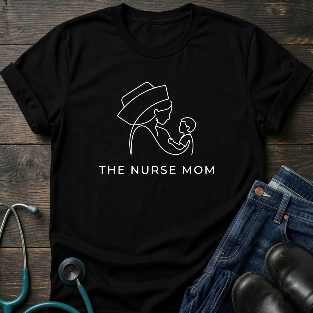 Minimalist Line Art Mother Baby Nurse Mom Tee