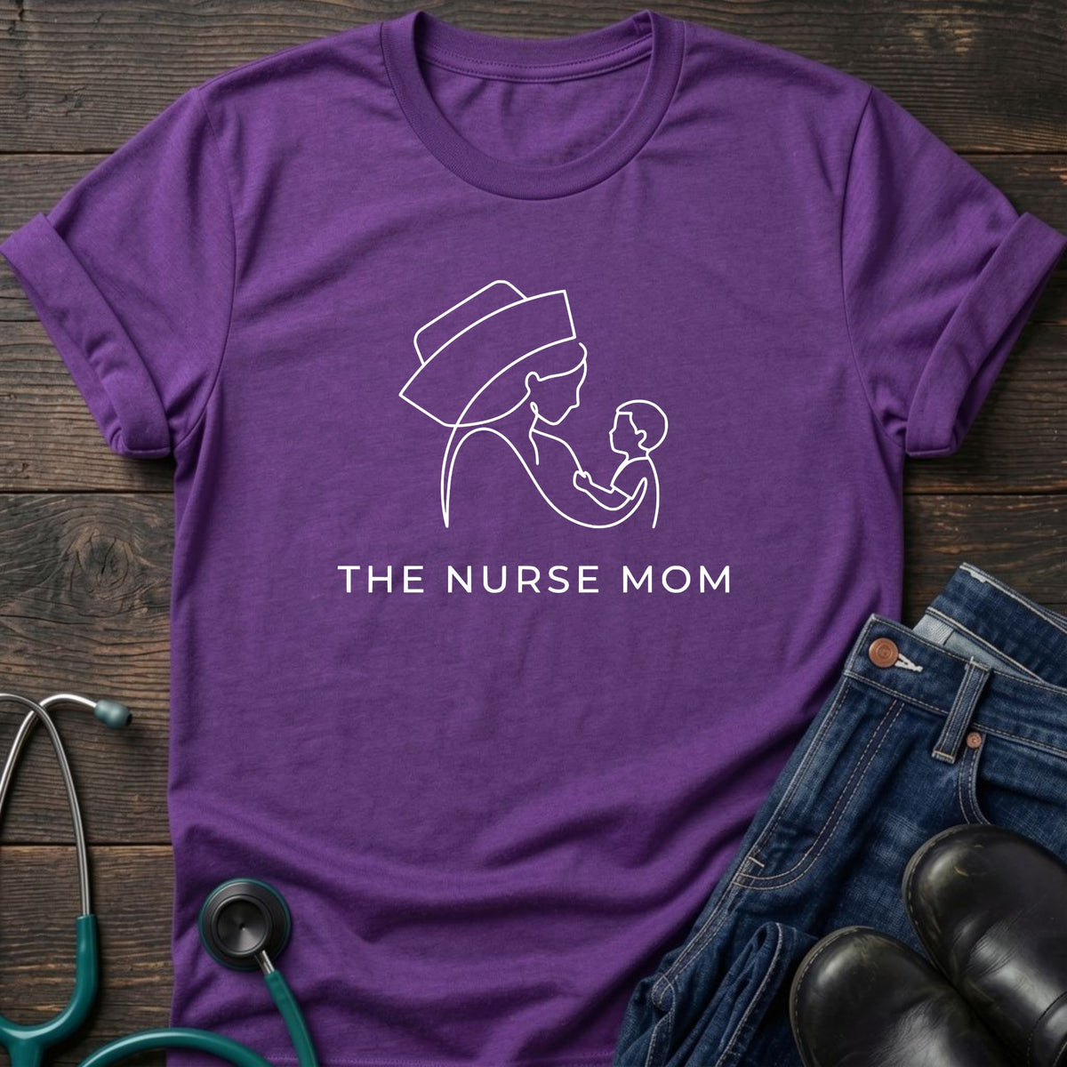 Minimalist Line Art Mother Baby Nurse Mom Tee