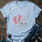 Mama Healing Hands T-Shirt — Baby Footprint & Heartbeat Maternity Tee