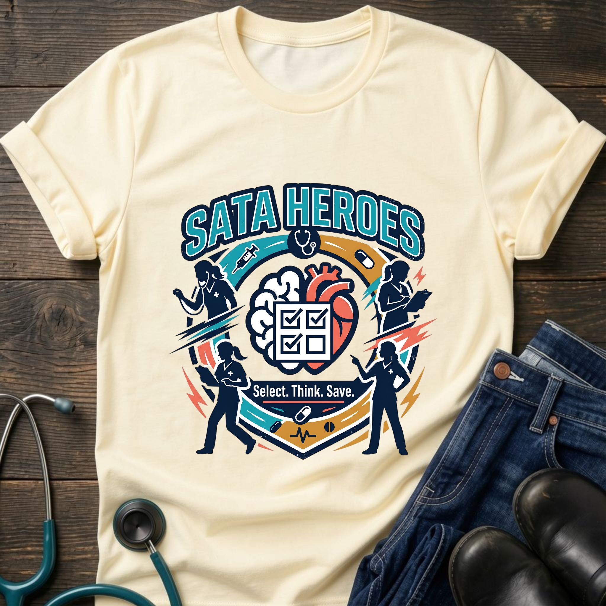 SATA Heroes Select Think Save Nursing Student Humor Tee