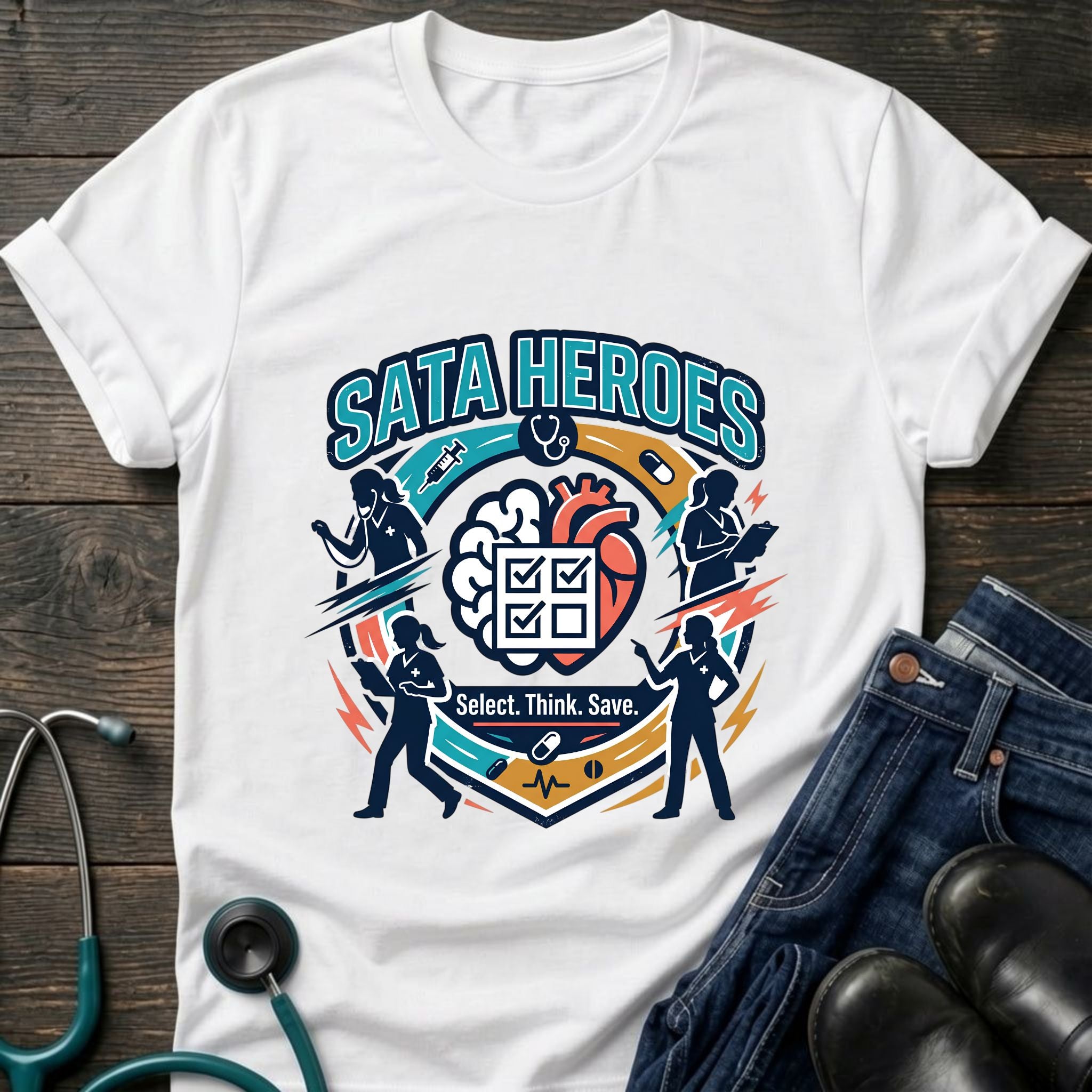 SATA Heroes Select Think Save Nursing Student Humor Tee