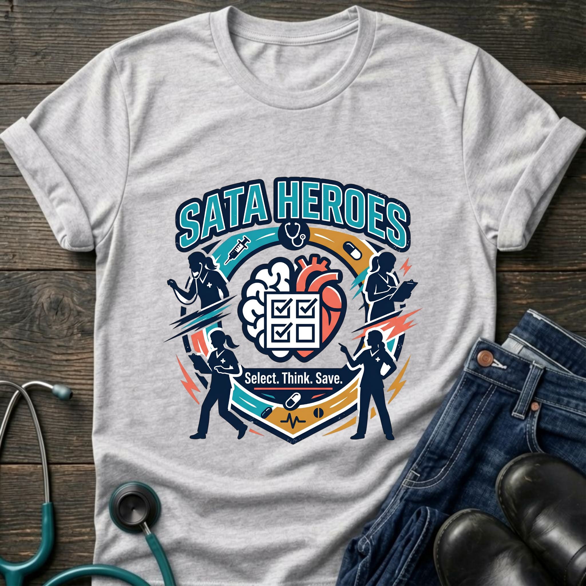 SATA Heroes Select Think Save Nursing Student Humor Tee