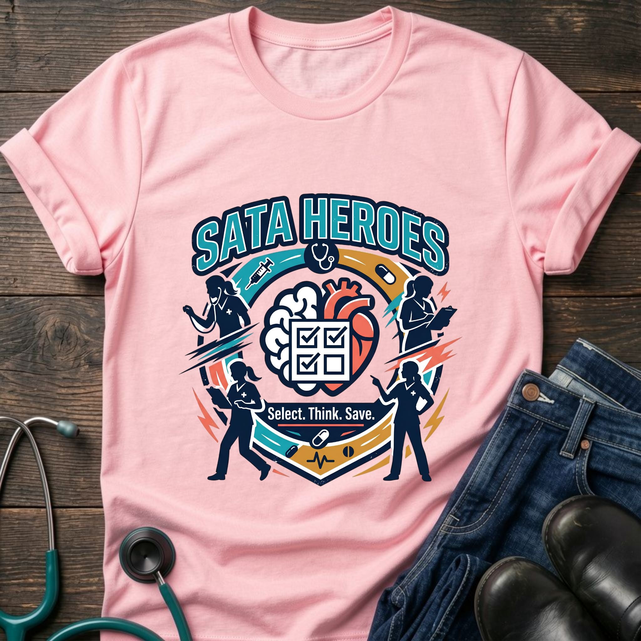 SATA Heroes Select Think Save Nursing Student Humor Tee