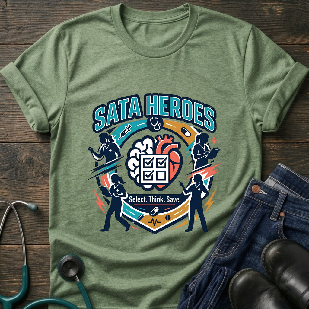 SATA Heroes Select Think Save Nursing Student Humor Tee