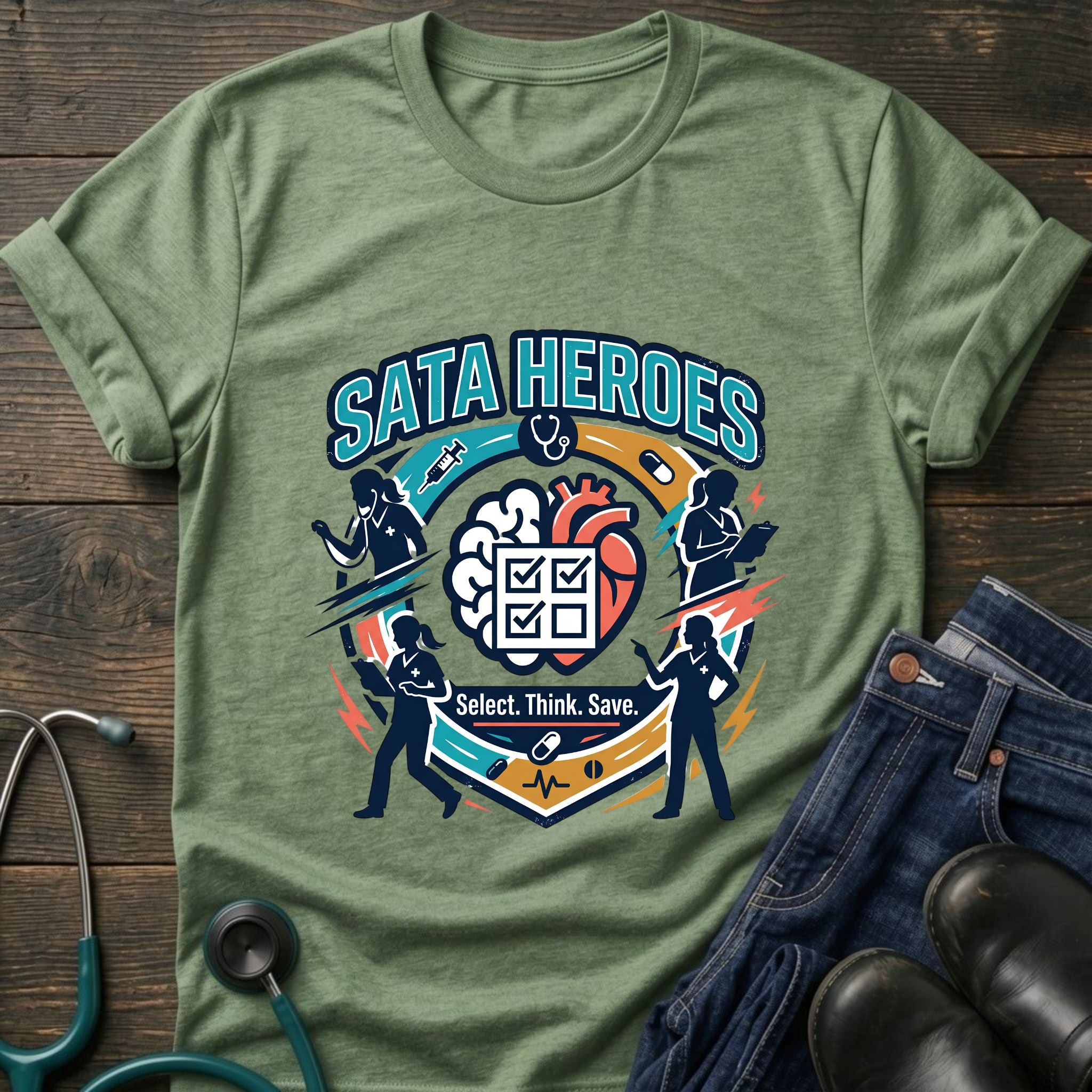 SATA Heroes Select Think Save Nursing Student Humor Tee