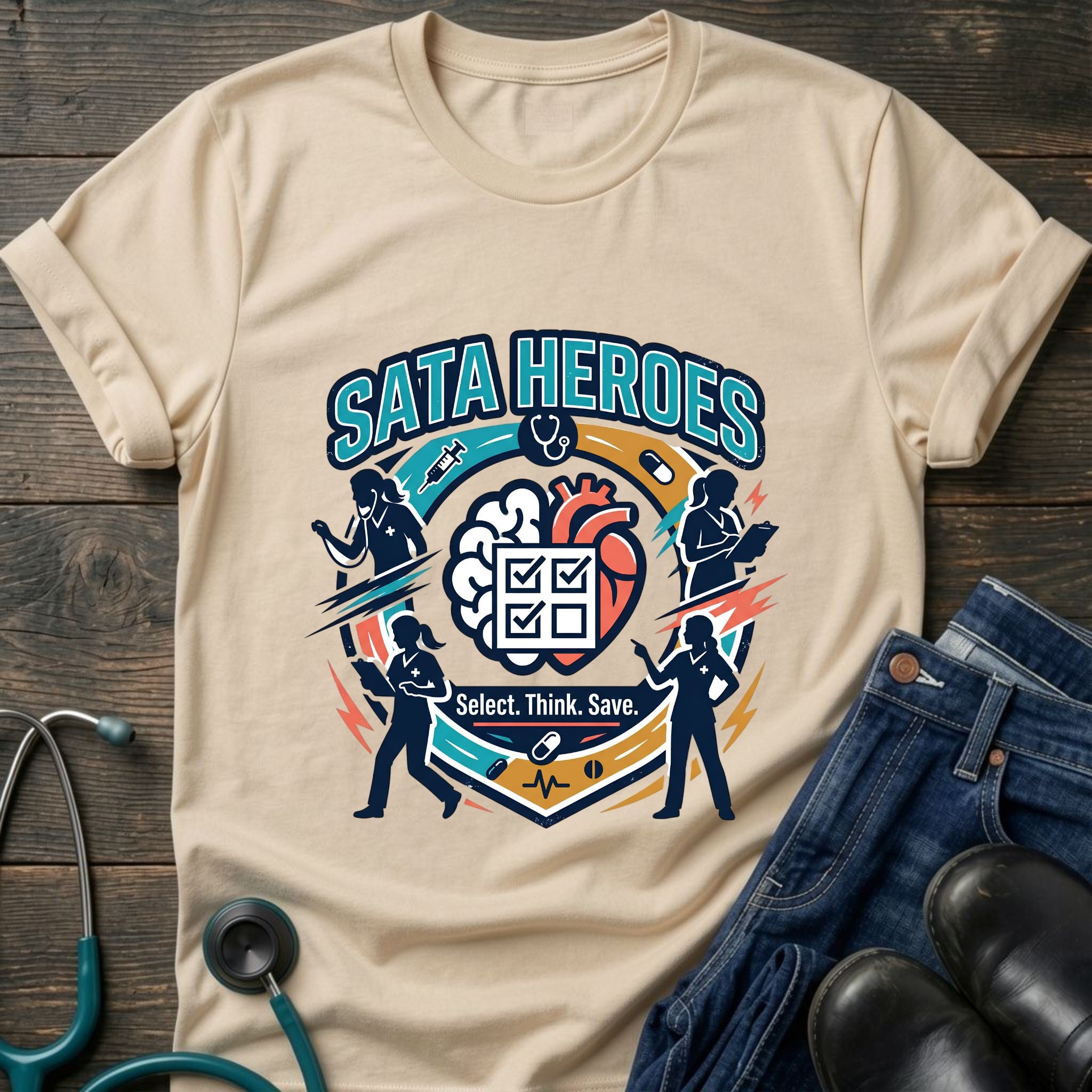 SATA Heroes Select Think Save Nursing Student Humor Tee