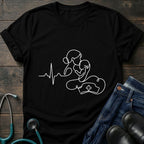T-Shirt — Minimal Mother & Baby Line Art with Heartbeat Design