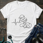 T-Shirt — Minimal Mother & Baby Line Art with Heartbeat Design