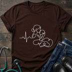 T-Shirt — Minimal Mother & Baby Line Art with Heartbeat Design