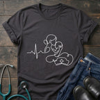 T-Shirt — Minimal Mother & Baby Line Art with Heartbeat Design