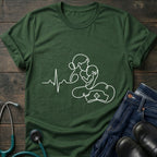 T-Shirt — Minimal Mother & Baby Line Art with Heartbeat Design