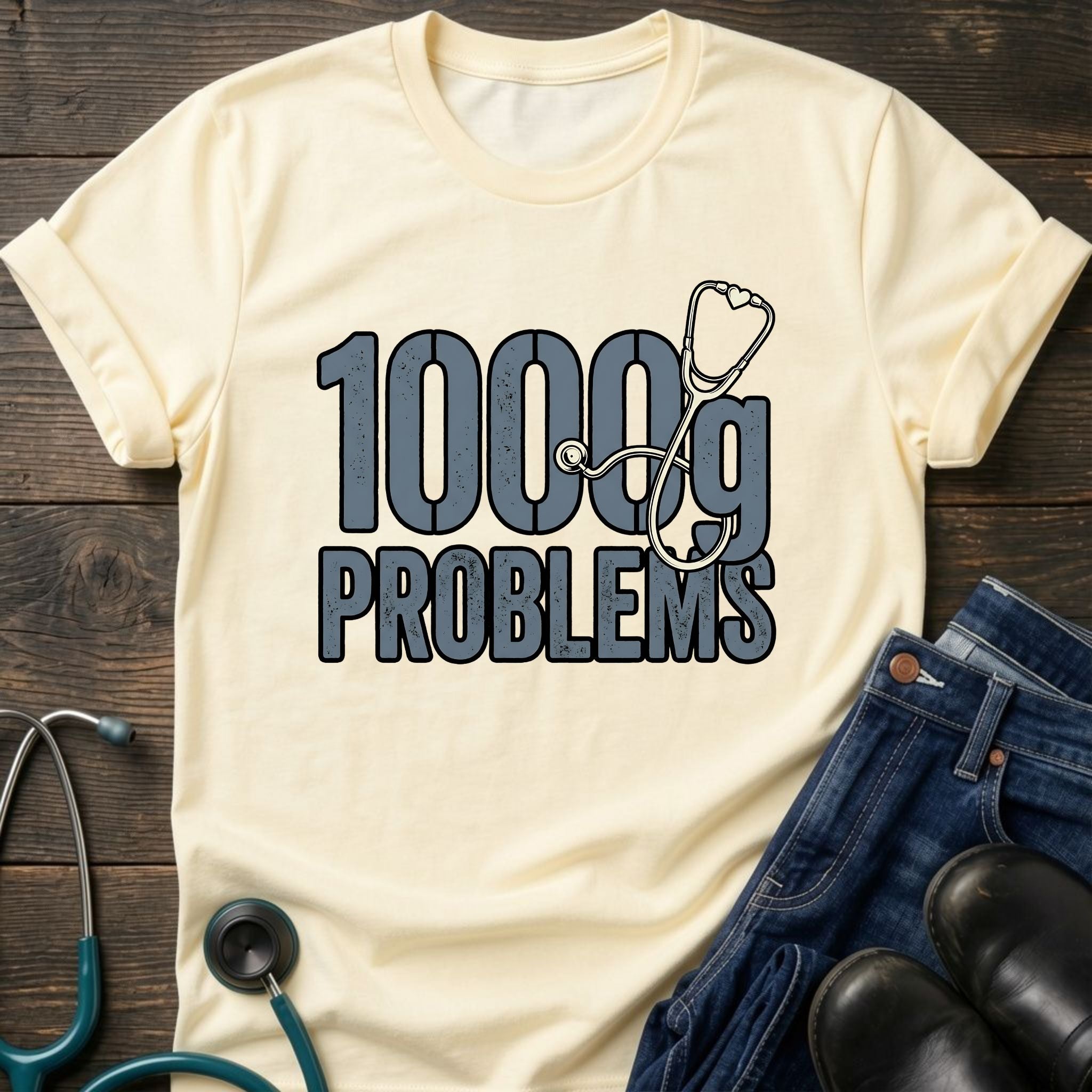 1000g Problems NICU Nurse Stethoscope Humor Tee