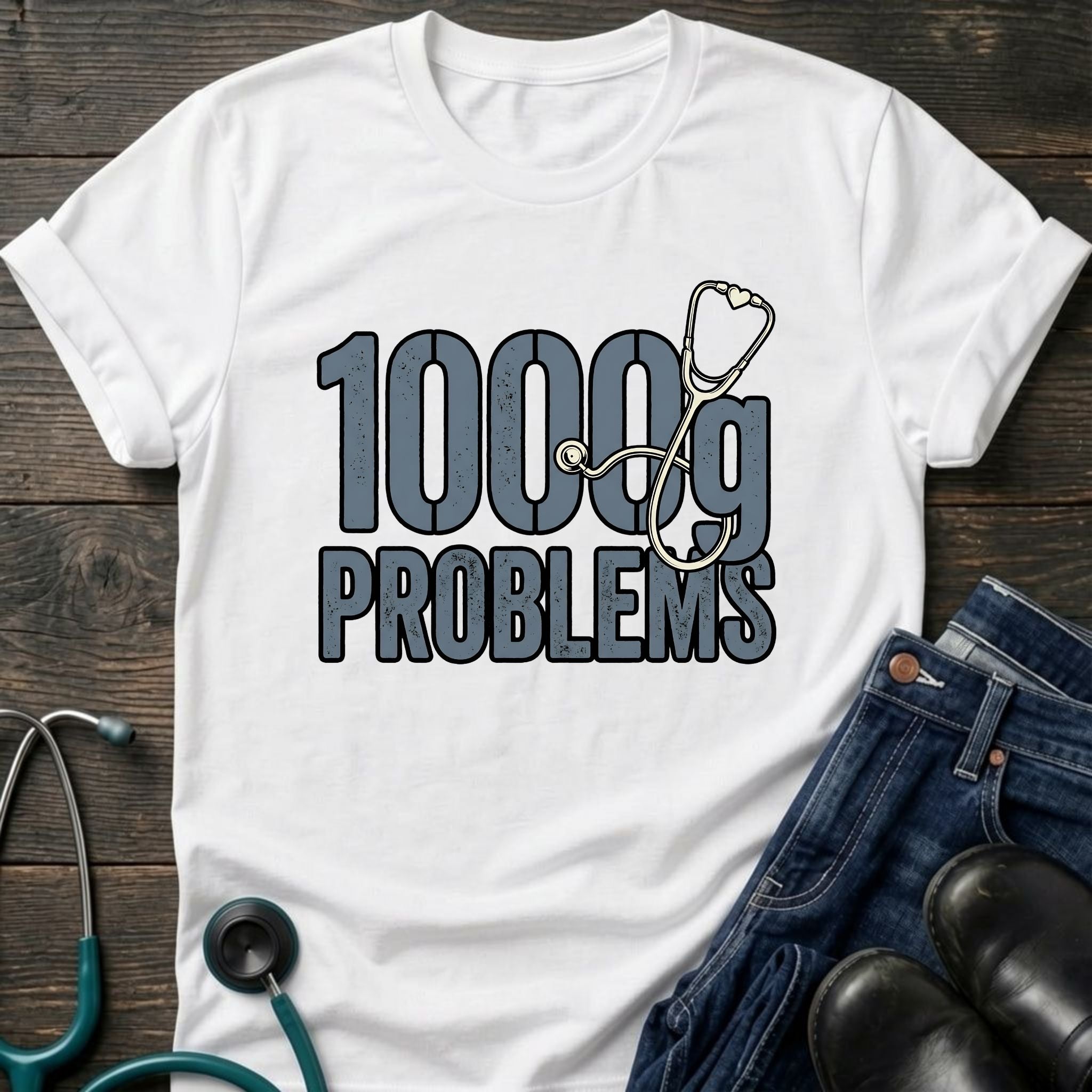 1000g Problems NICU Nurse Stethoscope Humor Tee
