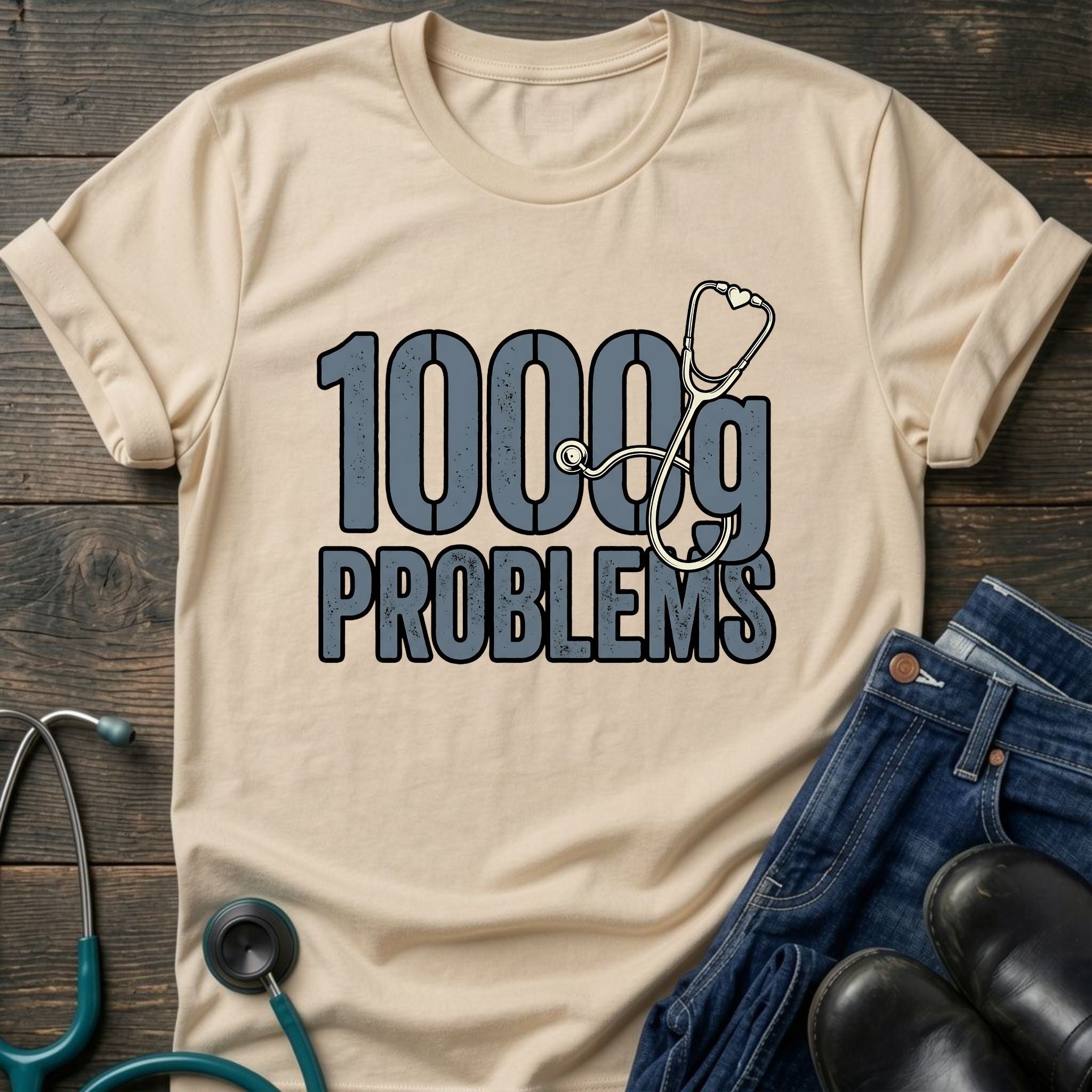 1000g Problems NICU Nurse Stethoscope Humor Tee