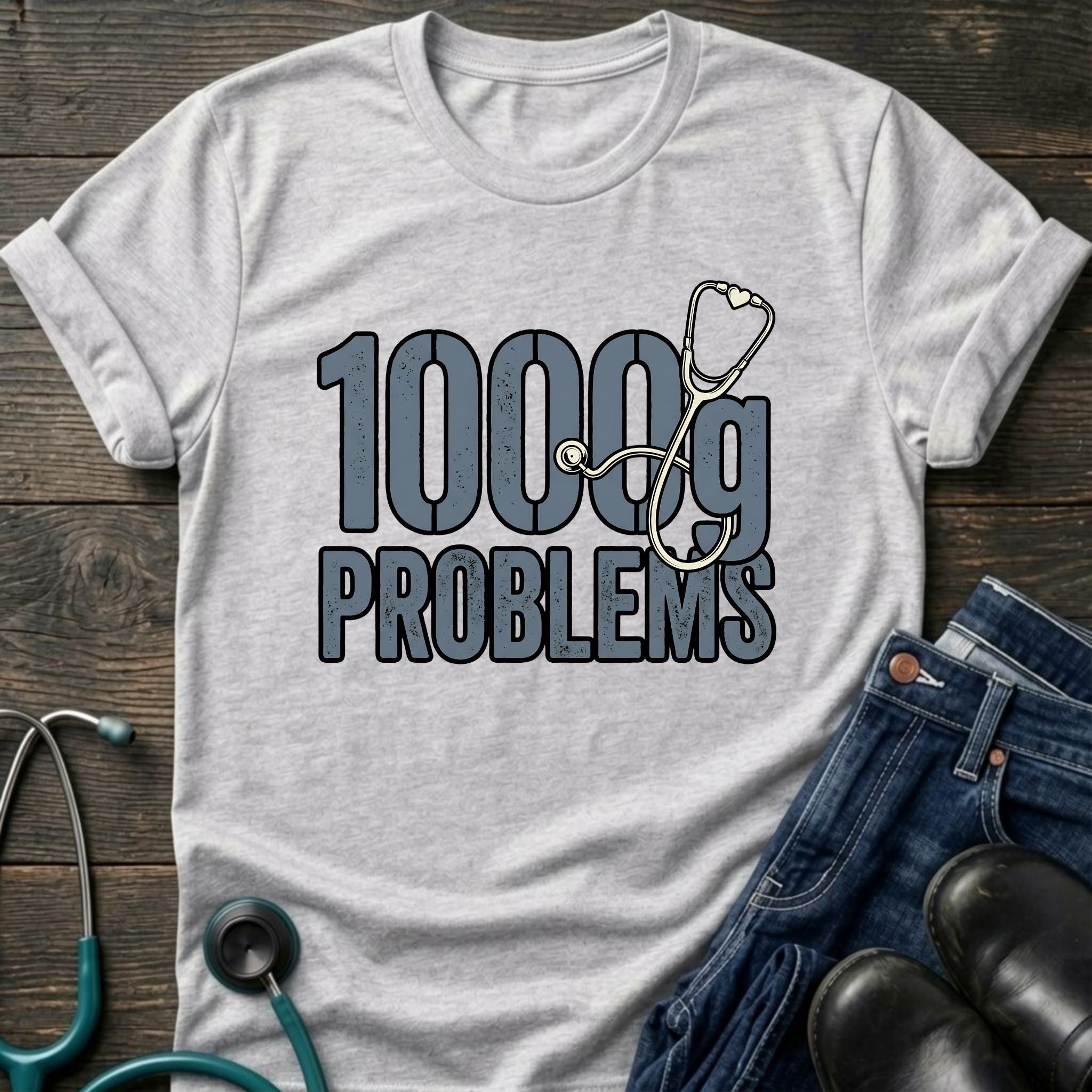 1000g Problems NICU Nurse Stethoscope Humor Tee