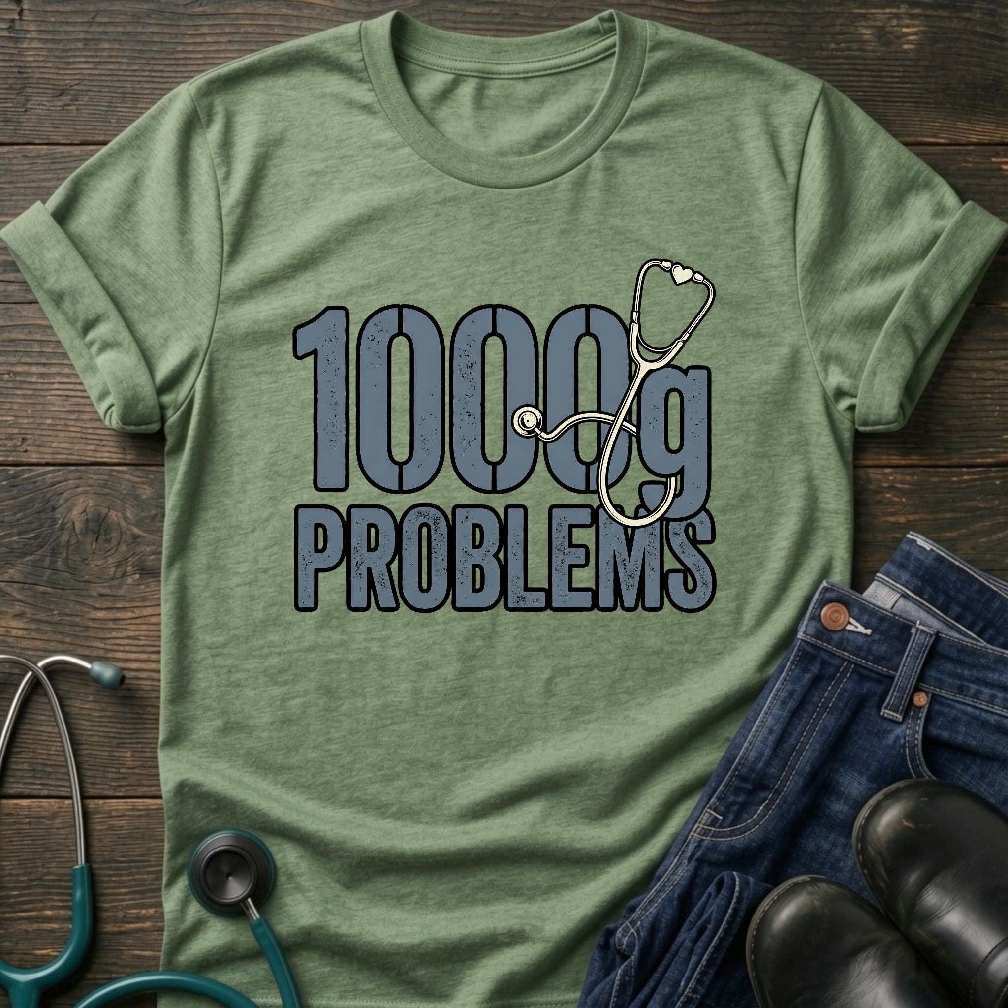 1000g Problems NICU Nurse Stethoscope Humor Tee