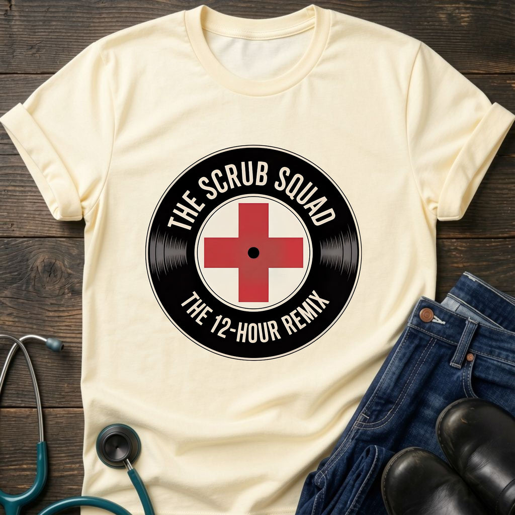 The Scrub Squad 12-Hour Remix Retro Medical Badge Tee
