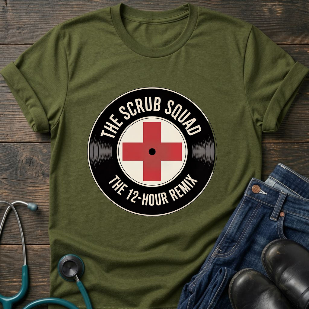 The Scrub Squad 12-Hour Remix Retro Medical Badge Tee