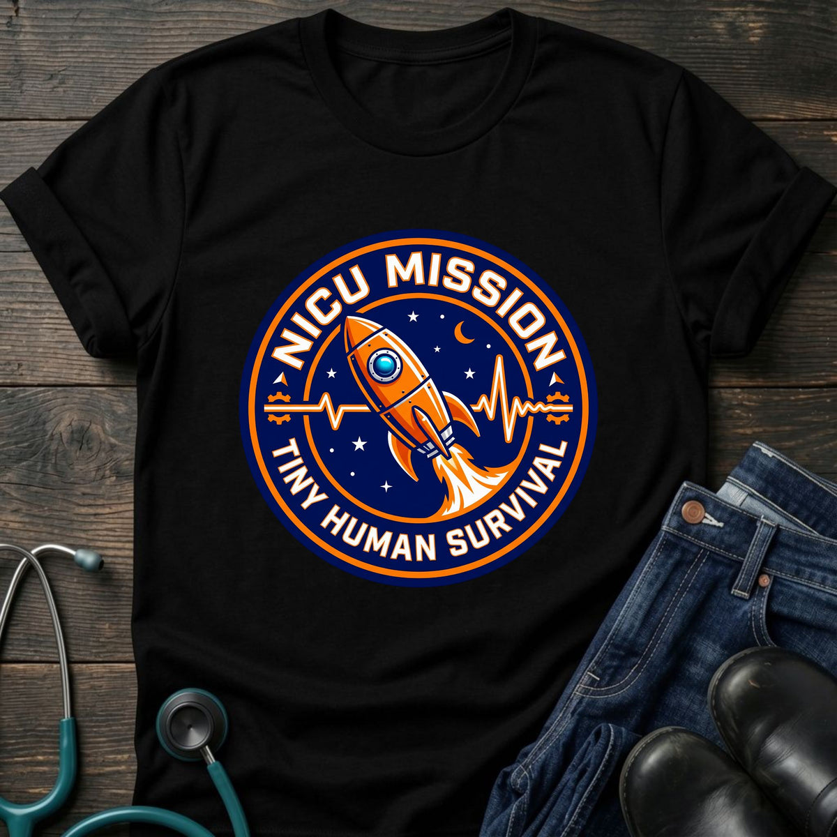 NICU Mission Rocket Tiny Human Survival Tee