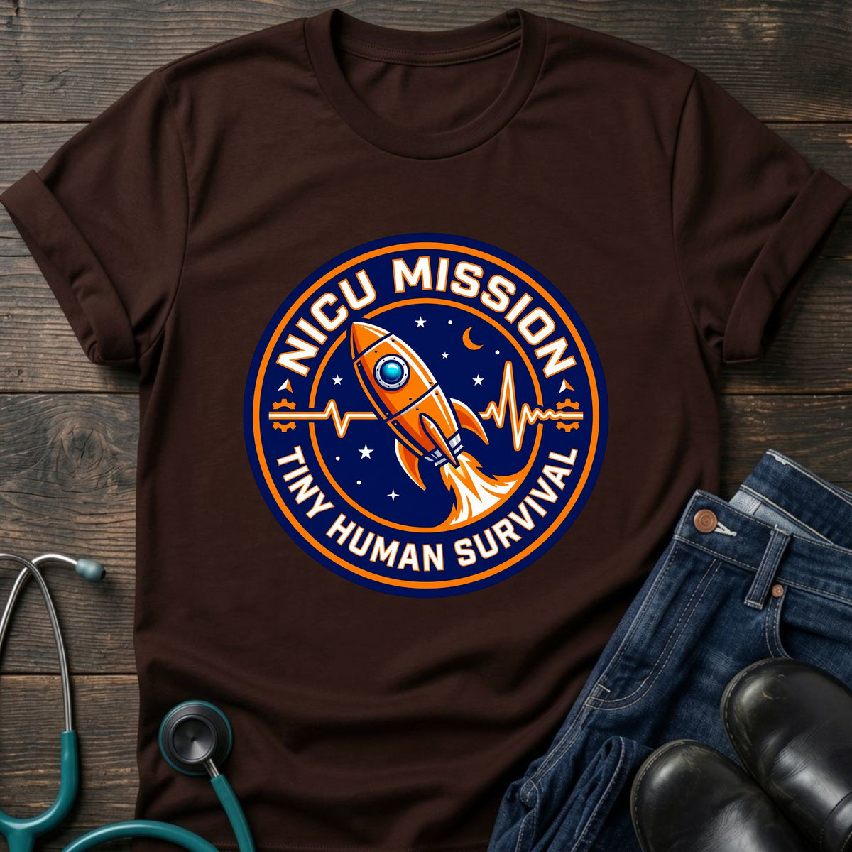 NICU Mission Rocket Tiny Human Survival Tee