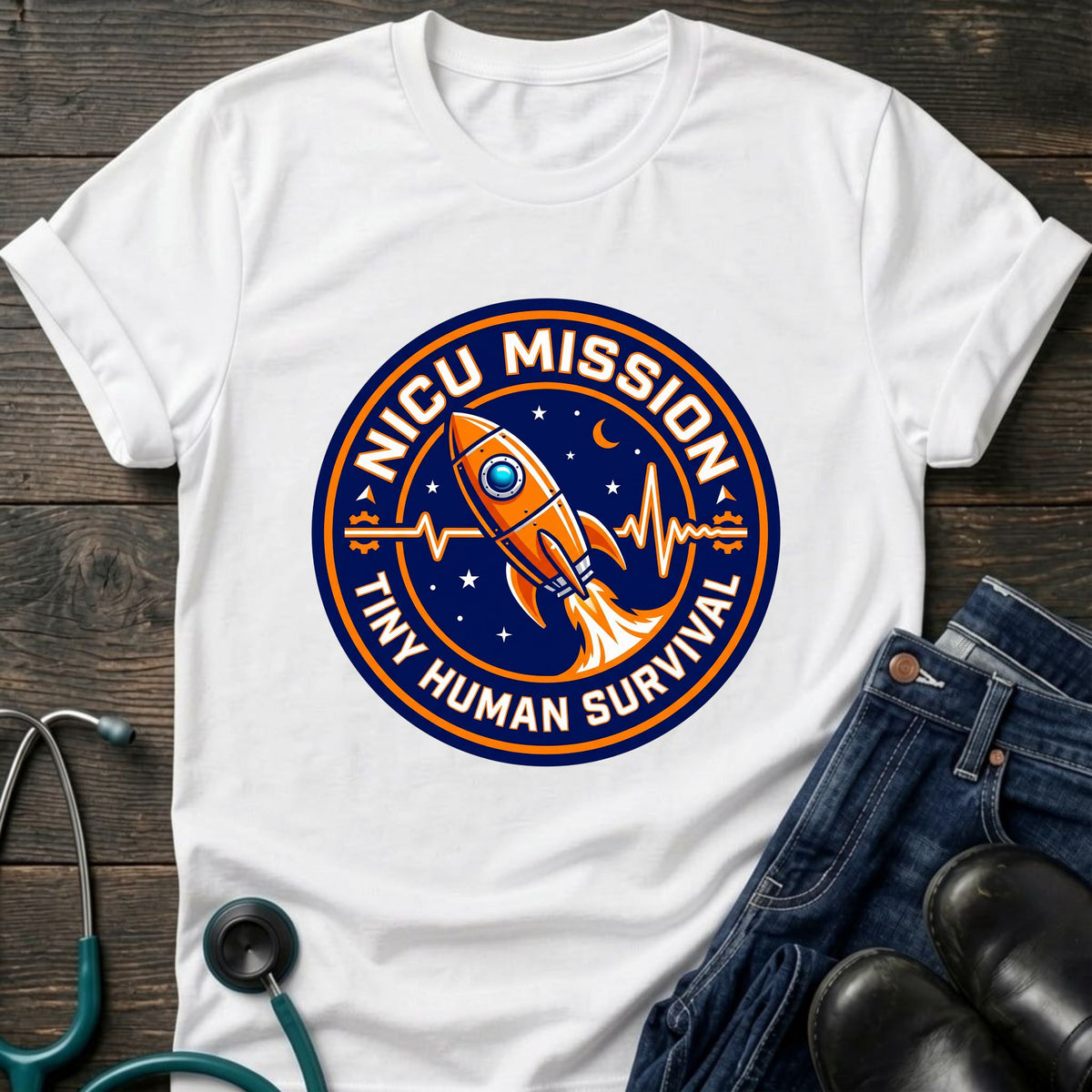 NICU Mission Rocket Tiny Human Survival Tee