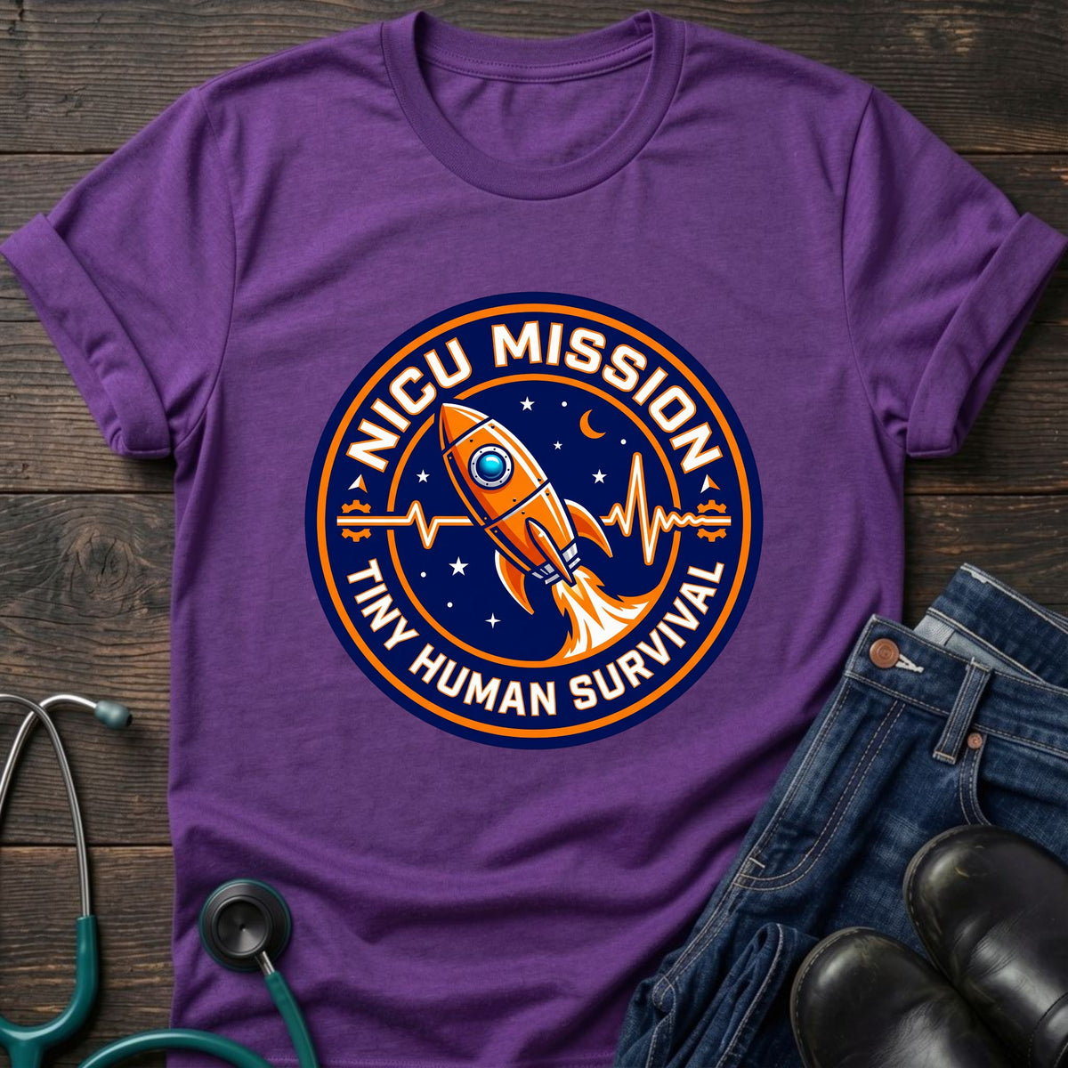 NICU Mission Rocket Tiny Human Survival Tee