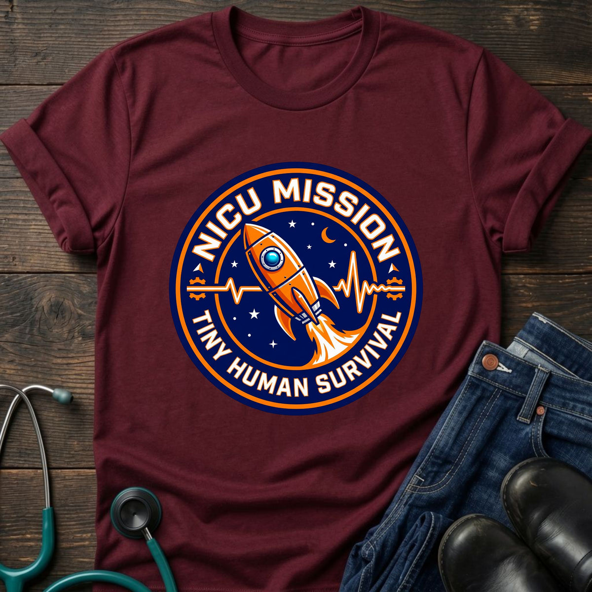 NICU Mission Rocket Tiny Human Survival Tee