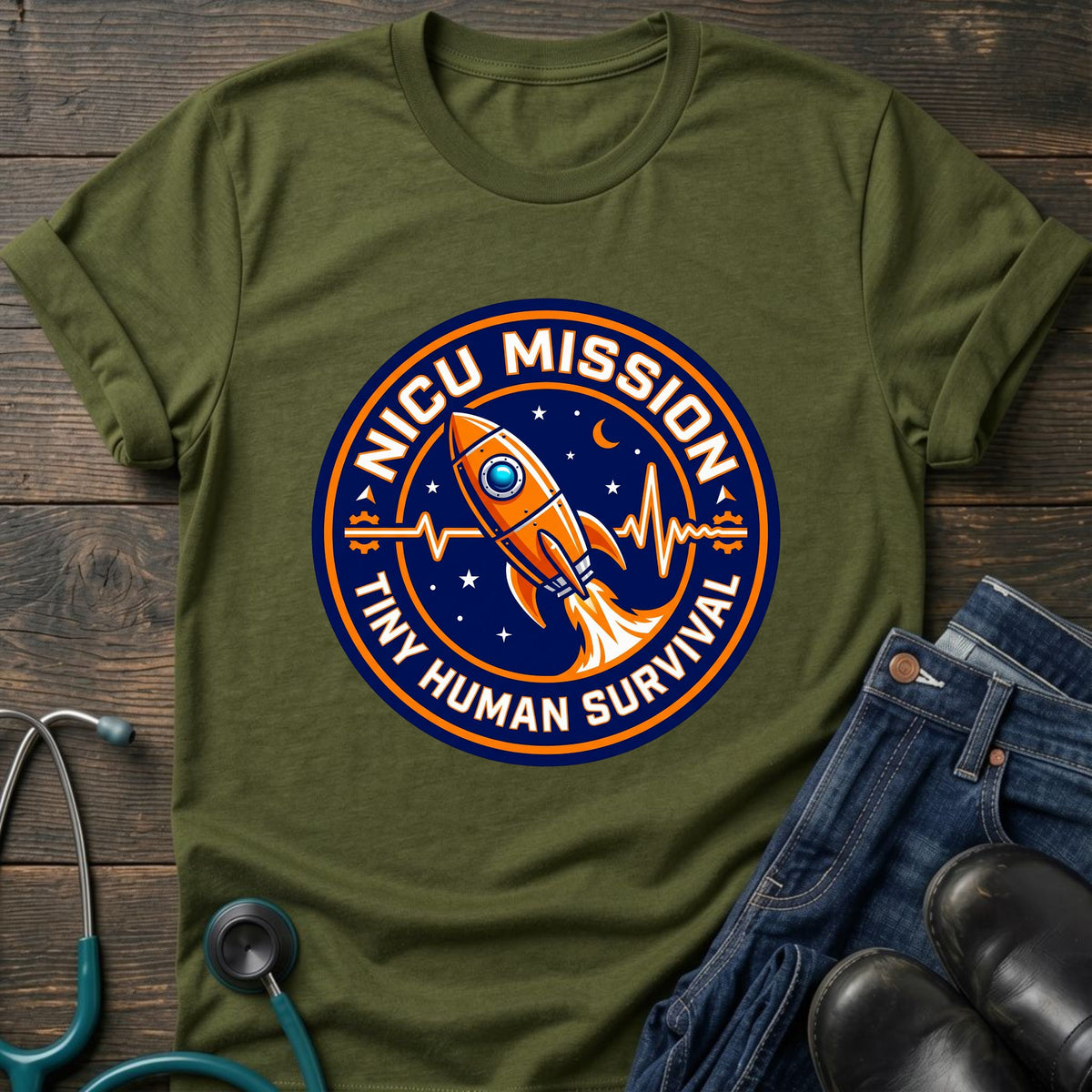 NICU Mission Rocket Tiny Human Survival Tee