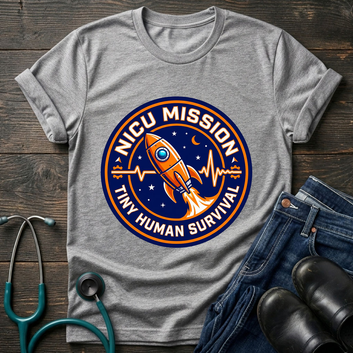 NICU Mission Rocket Tiny Human Survival Tee