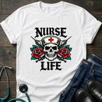 Nurse Life Skull and Roses Gothic Nurse Tee