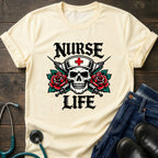 Nurse Life Skull and Roses Gothic Nurse Tee
