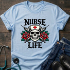 Nurse Life Skull and Roses Gothic Nurse Tee