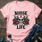 Nurse Life Skull and Roses Gothic Nurse Tee