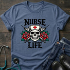 Nurse Life Skull and Roses Gothic Nurse Tee