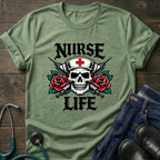 Nurse Life Skull and Roses Gothic Nurse Tee