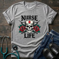 Nurse Life Skull and Roses Gothic Nurse Tee