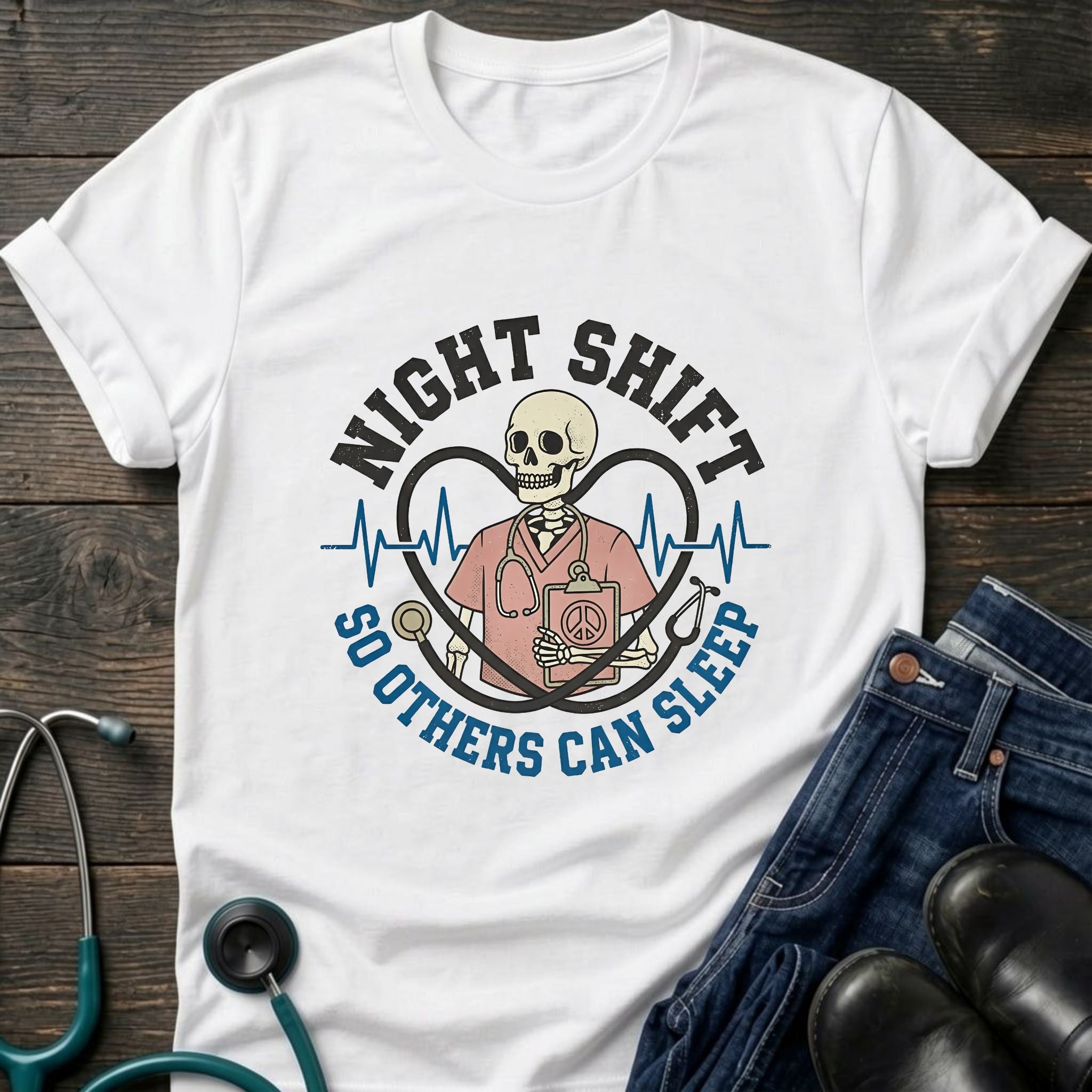 Night Shift So Others Can Sleep Skull Stethoscope Nurse Tee