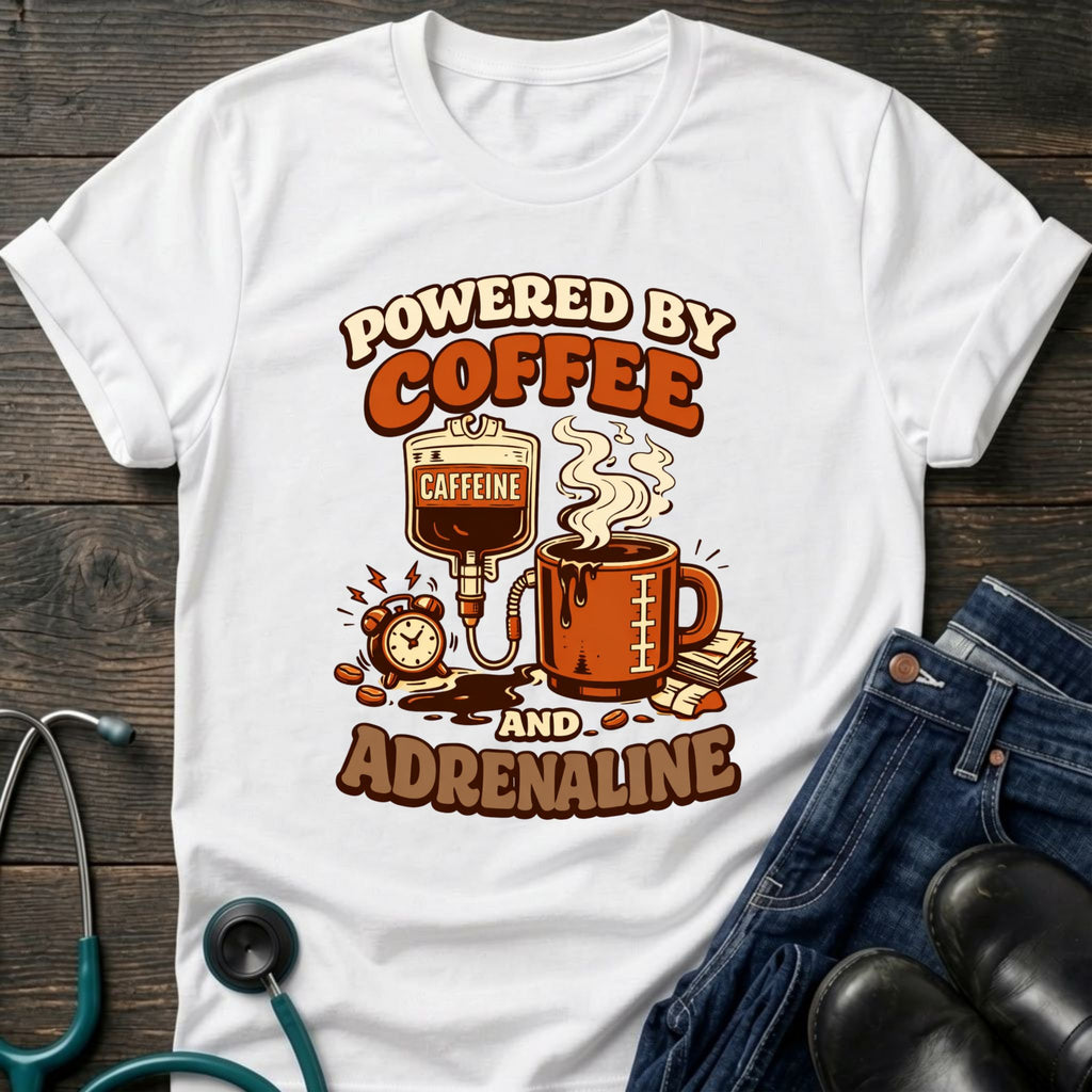 Powered by Coffee and Adrenaline Retro Nurse Tee