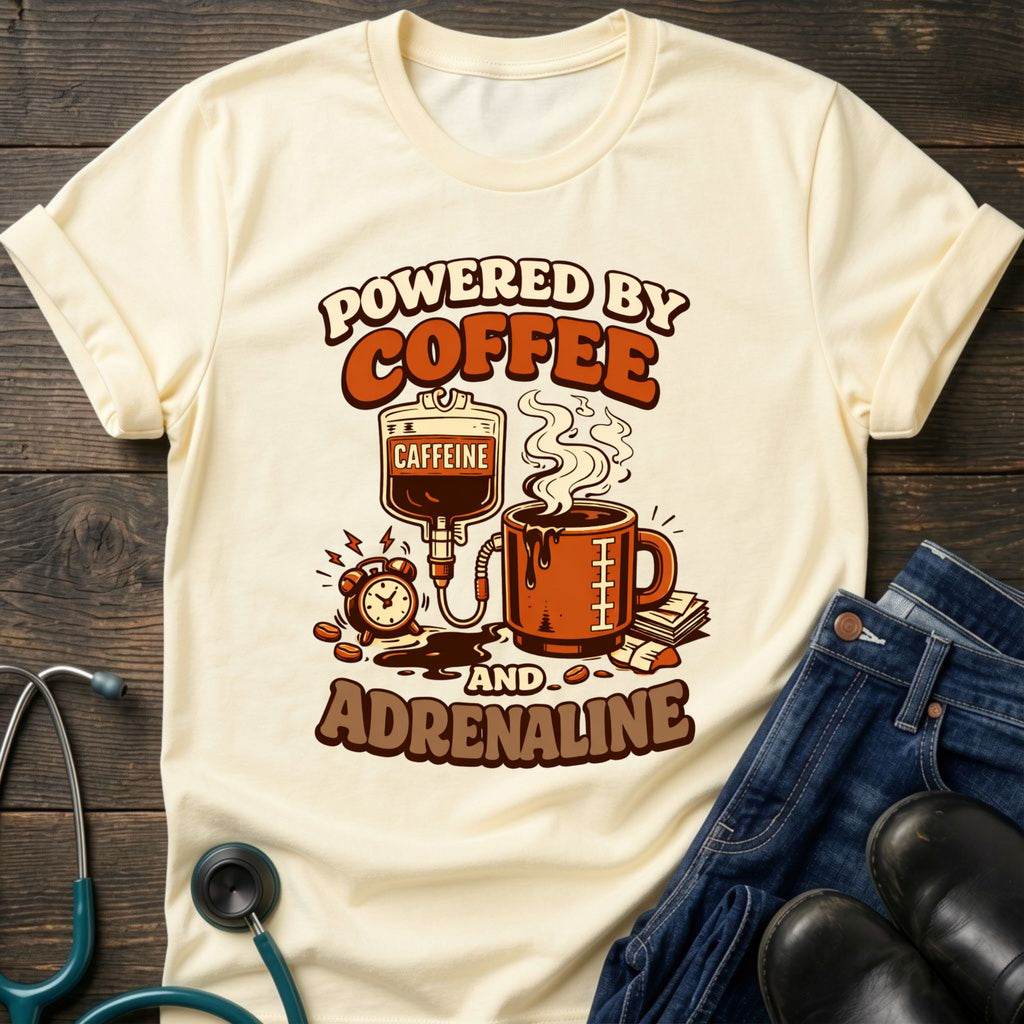 Powered by Coffee and Adrenaline Retro Nurse Tee
