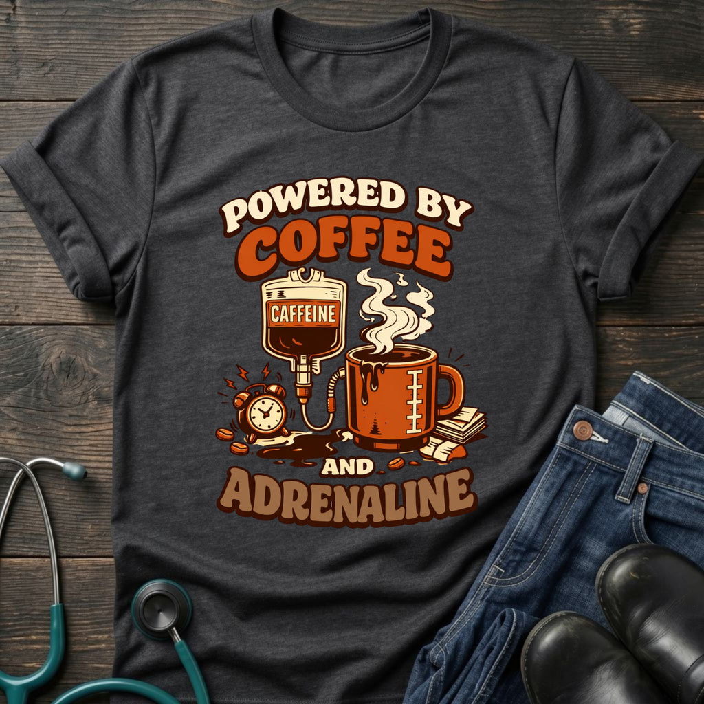 Powered by Coffee and Adrenaline Retro Nurse Tee