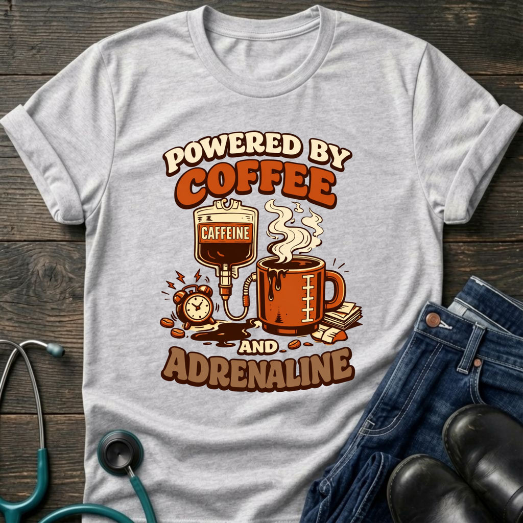 Powered by Coffee and Adrenaline Retro Nurse Tee