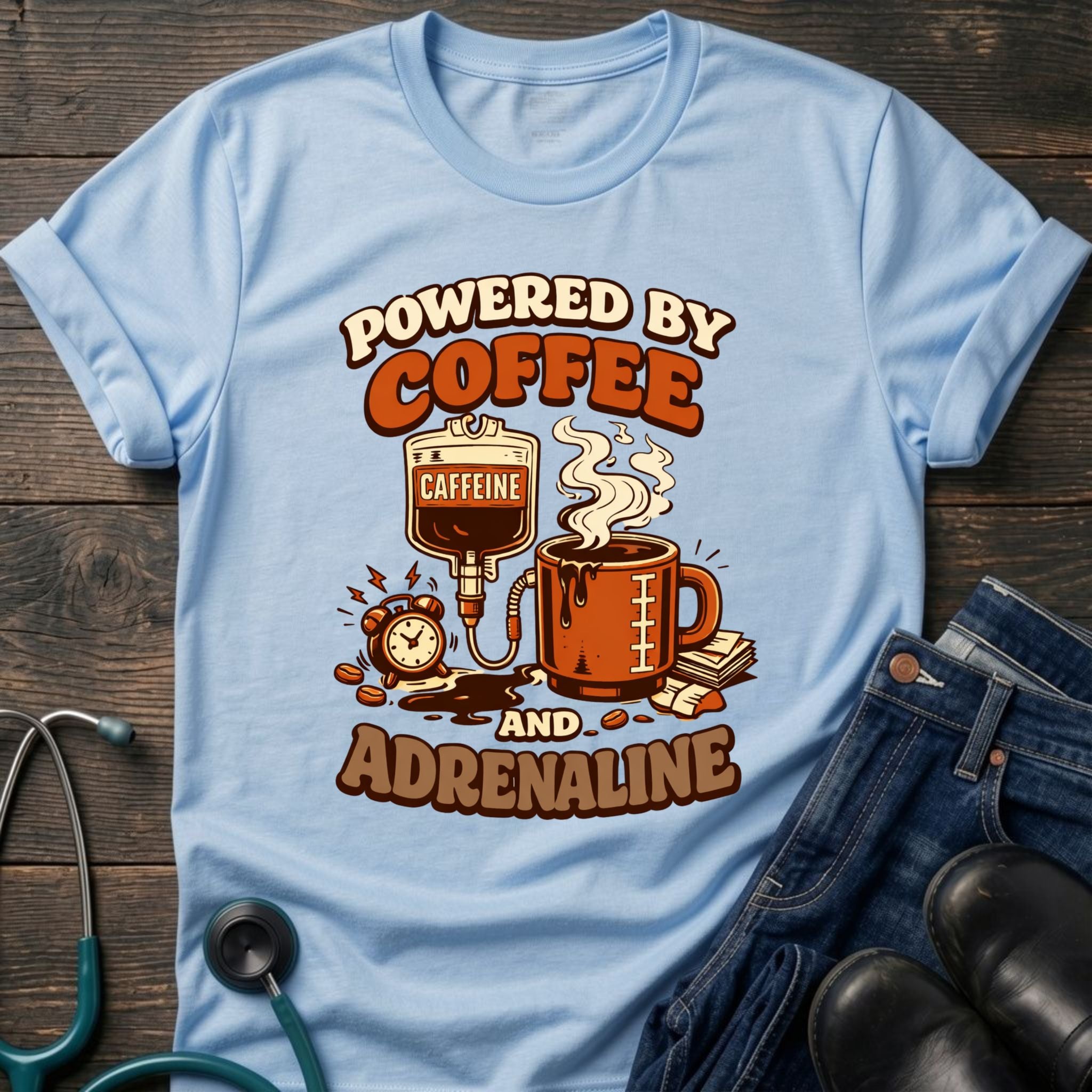 Powered by Coffee and Adrenaline Retro Nurse Tee