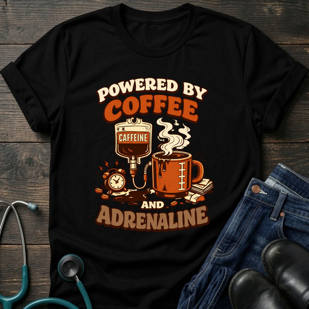 Powered by Coffee and Adrenaline Retro Nurse Tee