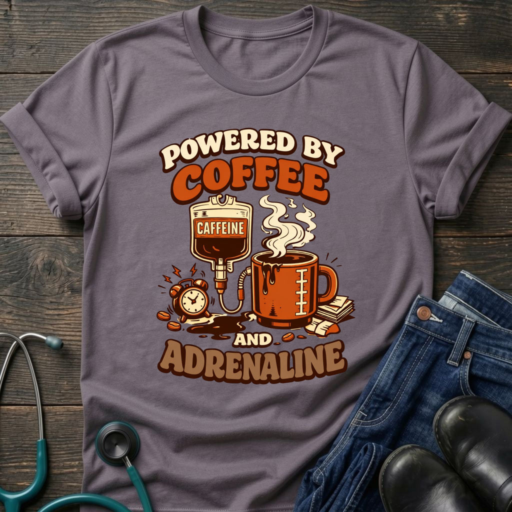 Powered by Coffee and Adrenaline Retro Nurse Tee