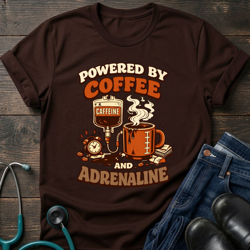 Powered by Coffee and Adrenaline Retro Nurse Tee