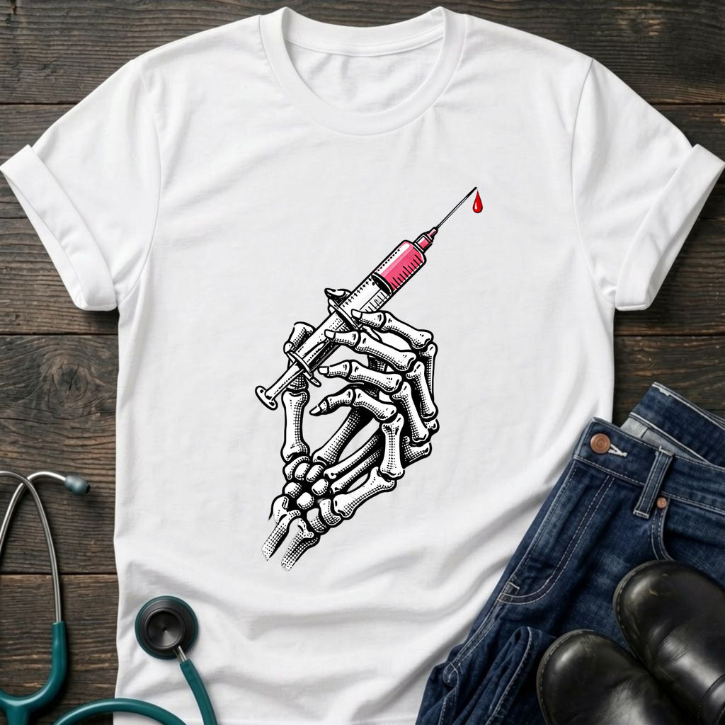 Gothic Medical Skeleton Hand Syringe Tattoo Nurse Tee
