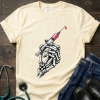 Gothic Medical Skeleton Hand Syringe Tattoo Nurse Tee
