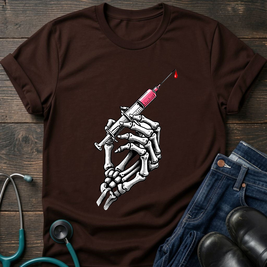 Gothic Medical Skeleton Hand Syringe Tattoo Nurse Tee