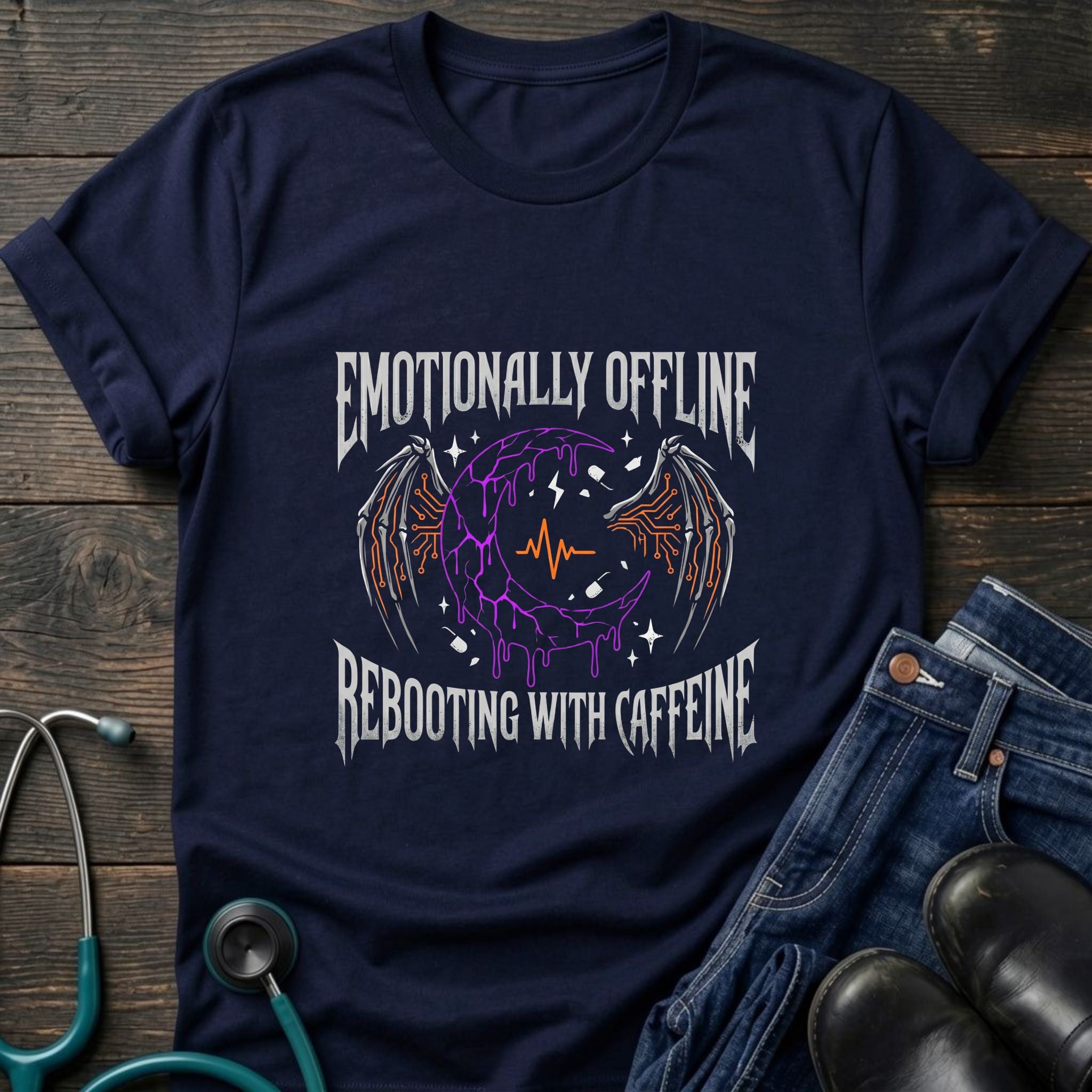 T‑Shirt — "Emotionally Offline" Gothic Heart Tee