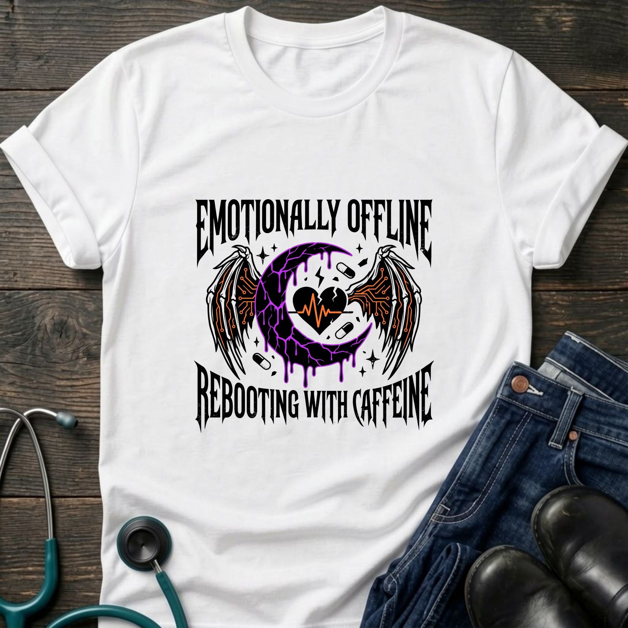 T‑Shirt — "Emotionally Offline" Gothic Heart Tee